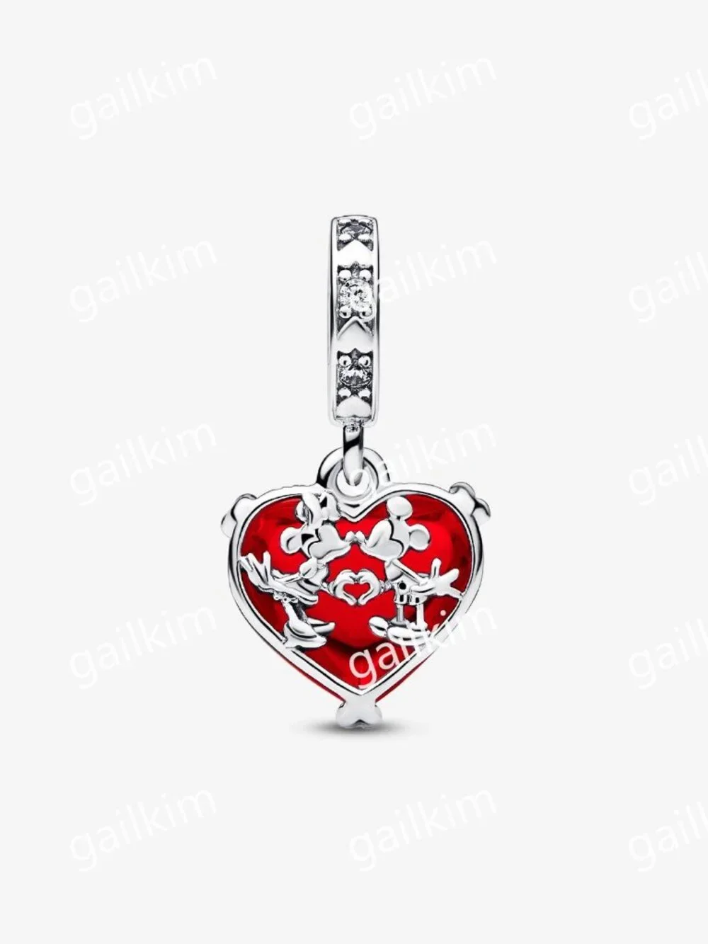 Pandora Disney Mickey & Minnie Mouse Kiss Red Murano Glass Dangle Charm